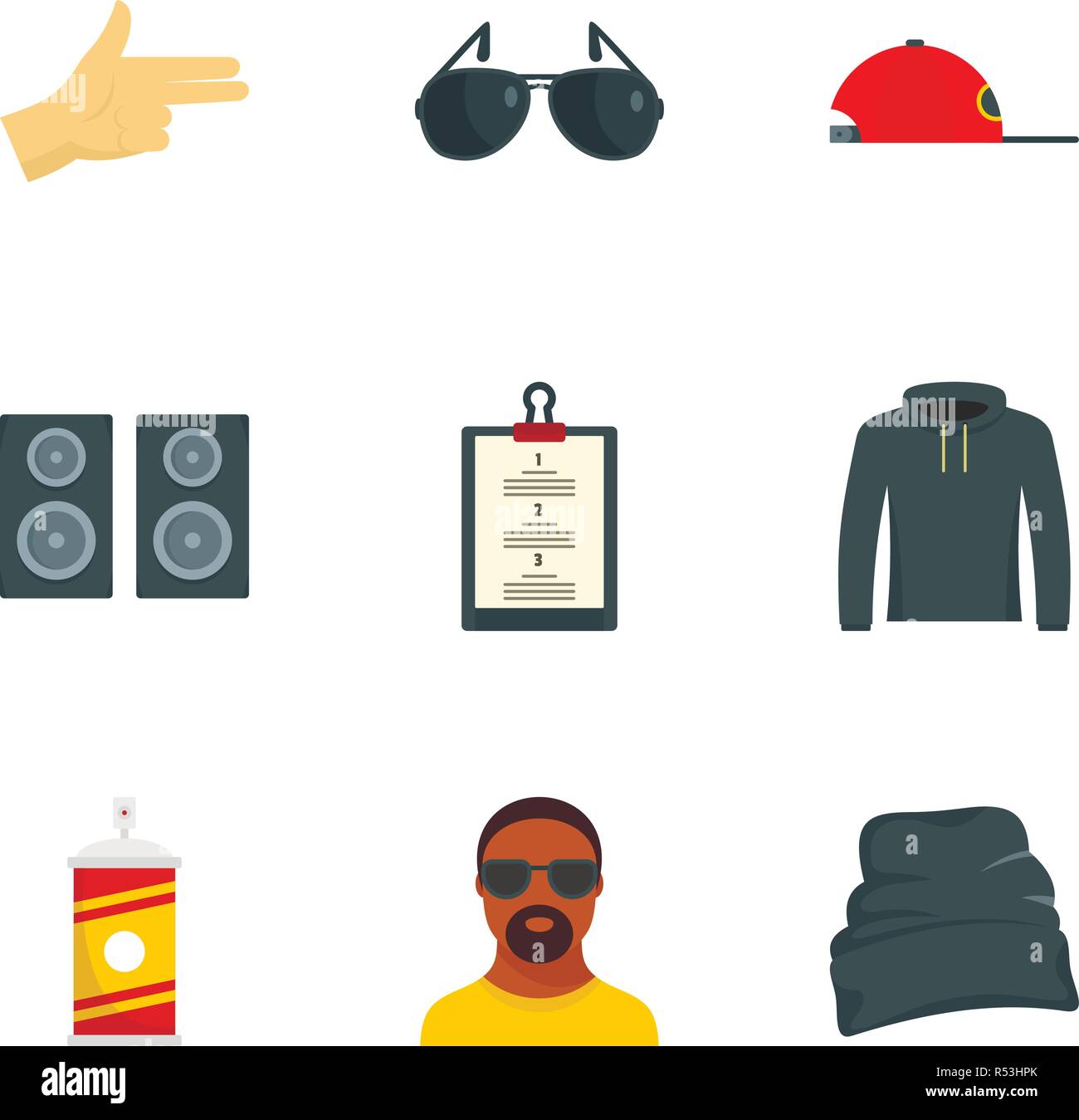 Icon Set hip hop. Télévision Ensemble de 9 icônes vectorielles hip hop pour la conception web Illustration de Vecteur