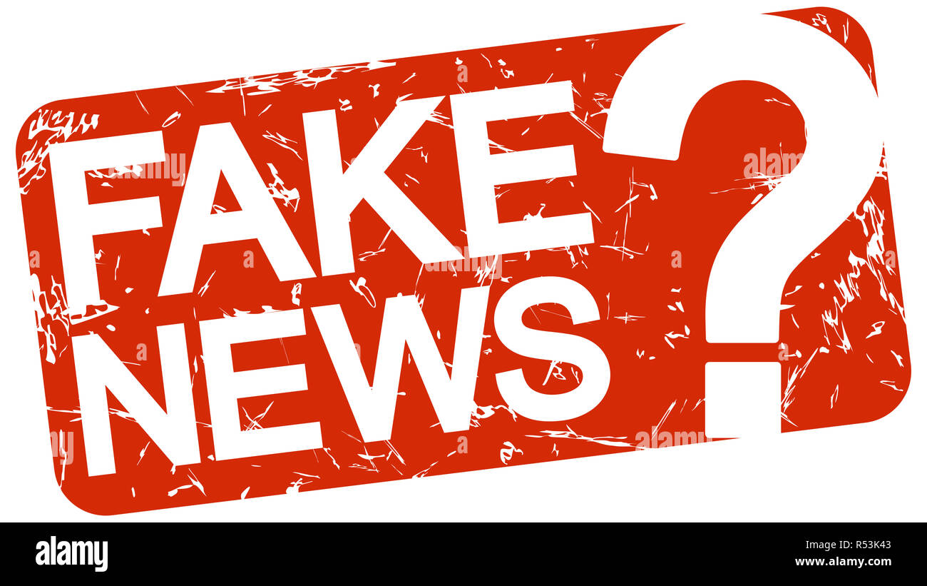 Timbre rouge avec texte fake news Banque D'Images