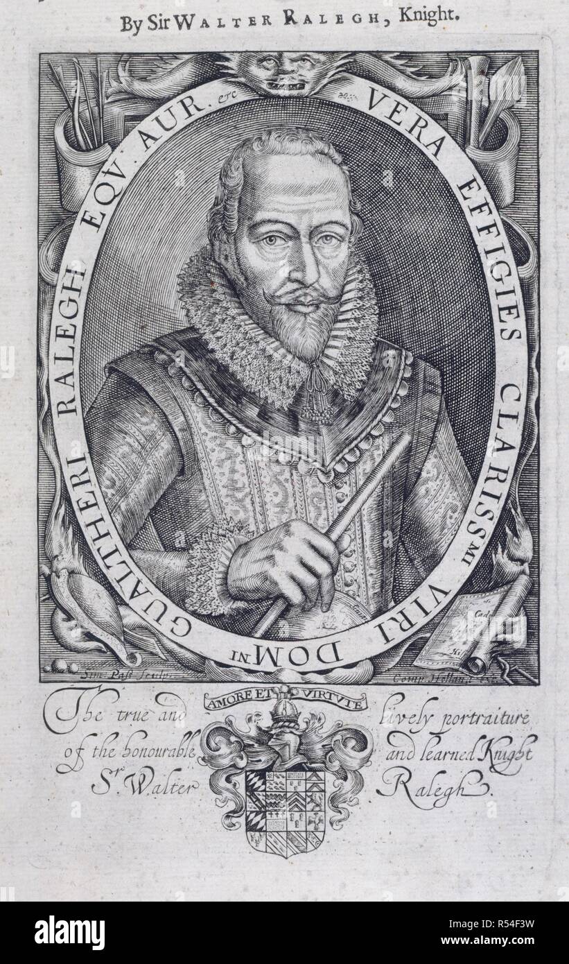 Sir Walter Raleigh (1552-1618). Courtisan anglais, navigateur et poète. Portrait. L'historie du monde. Dans cinq bookes ... Sam Cartwright : Londres, 1652. Source : 9005.h.2, page de titre. Langue : Anglais. Banque D'Images
