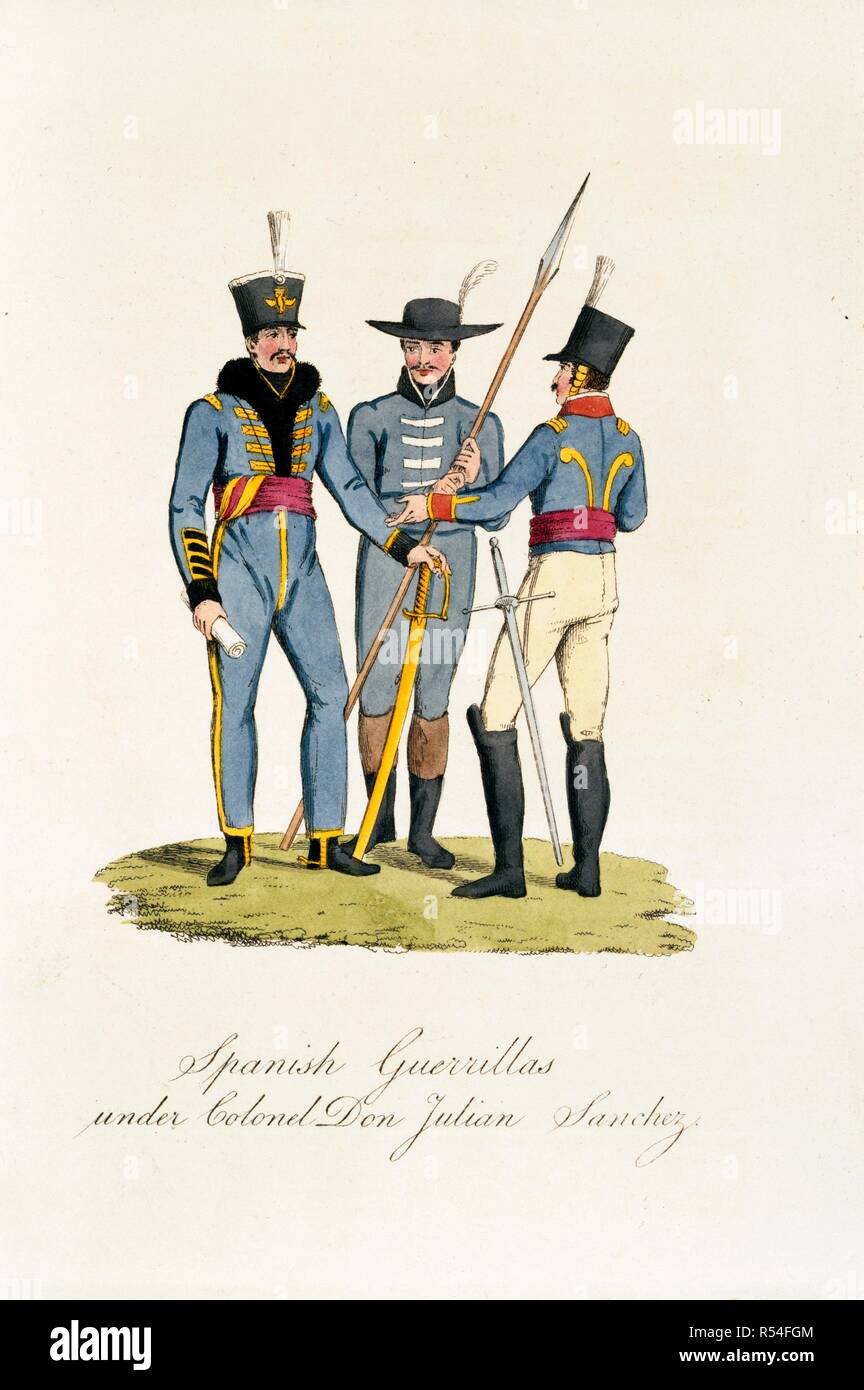 'Spanish guérilla sous le Colonel Don Julian Sanchez'. Trois soldats irréguliers. Le costume militaire de l'Europe dans une série de personnages militaires en uniforme de leurs corps plusieurs, avec une description concise, etc. Londres, 1812-22. Source : 140.g.21 volume 2. Langue : Anglais. Banque D'Images