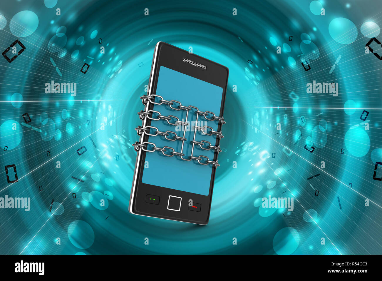 Smart phone avec chaîne, concept de sécurité Banque D'Images