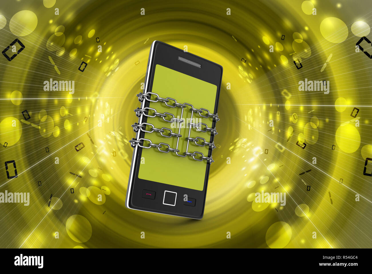 Smart phone avec chaîne, concept de sécurité Banque D'Images