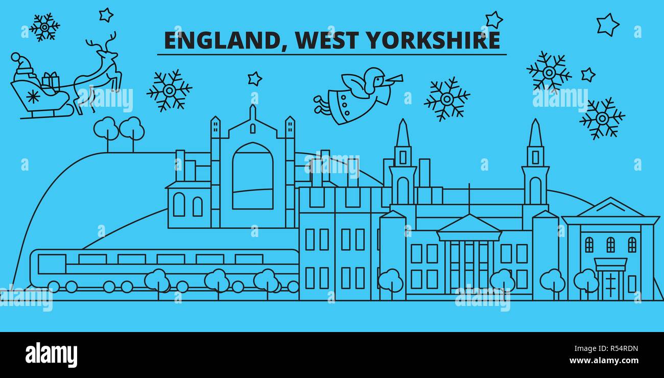 Grande-bretagne, Yorkshire de l'horizon. Joyeux Noël, Bonne Année avec le Père Noël.Grande-bretagne, West Yorkshire ville noël télévision linéaire vector illustration Illustration de Vecteur