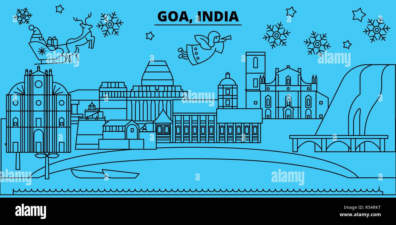 L'Inde, Goa vacances d'hiver. Joyeux Noël, Bonne année bannière décorée avec le Père Noël.L'Inde, Goa ville noël télévision linéaire vector illustration Illustration de Vecteur