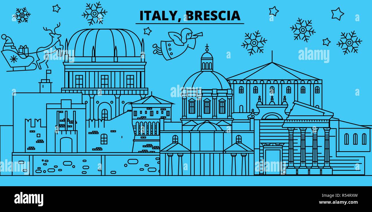 L'Italie, Brescia vacances d'hiver. Joyeux Noël, Bonne année bannière décorée avec le Père Noël.Italie, Brescia ville noël télévision linéaire vector illustration Illustration de Vecteur