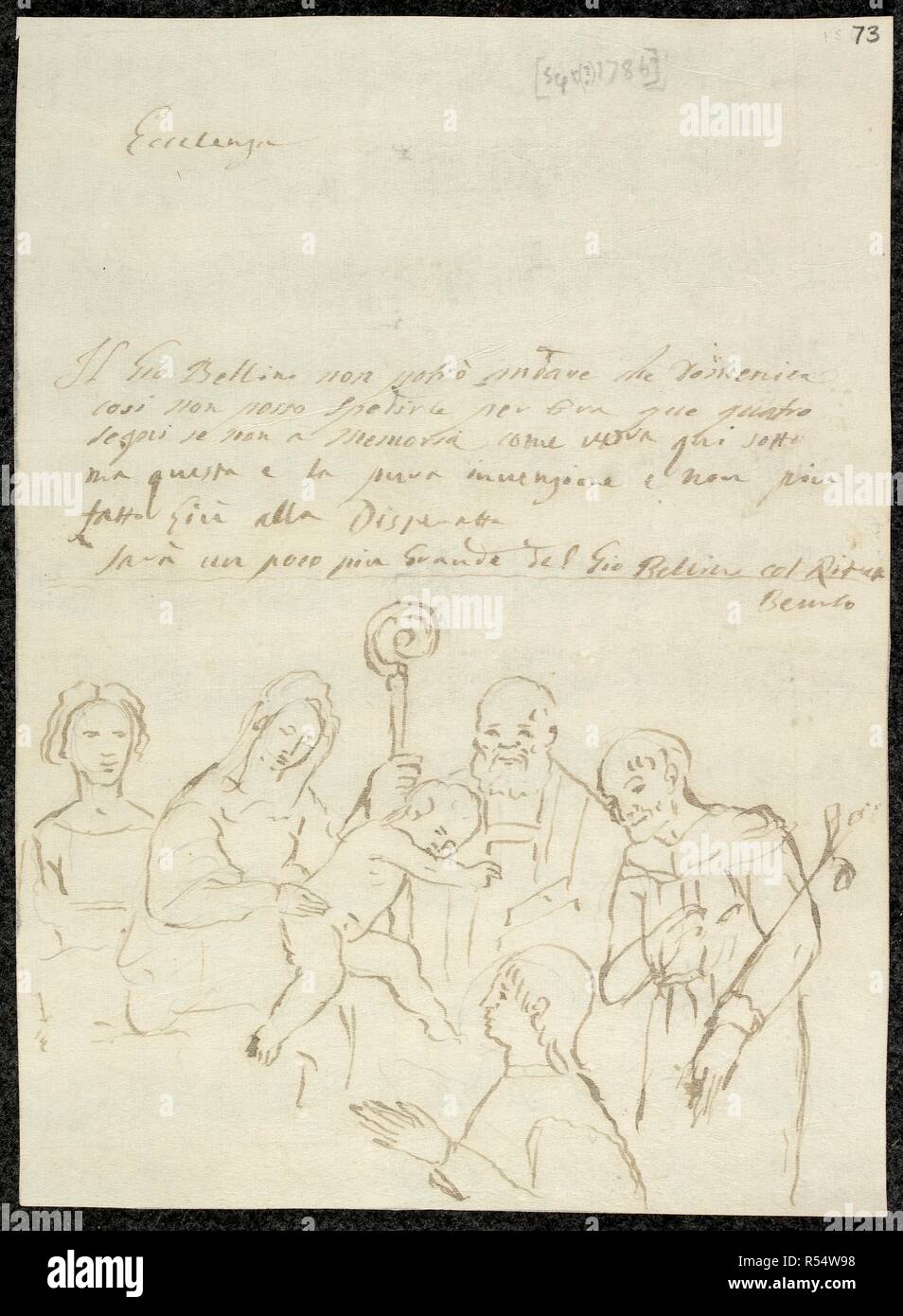 Croquis de l'ancien tableau de maître à partir de lettres de Giovanni Maria Sasso. Lettres de Giovanni Maria Sasso, l'artiste italien et le concessionnaire,. ff. 31-85. Lettres de Giovanni Maria Sasso, l'artiste italien et le concessionnaire, avec des tableaux de maîtres anciens, de listes manuscrites de peintures dans la main de Sasso, etc. ; 20 janvier 1775 (1785 ?) - 17 octobre 1786, s. Source : ajouter. 60537 f.73. Banque D'Images