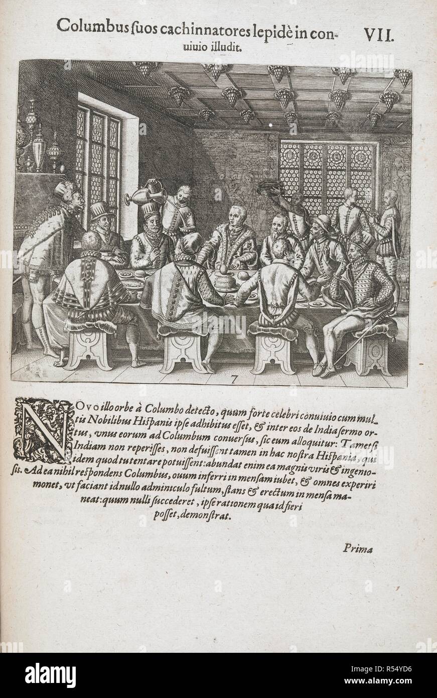 La réception de Christophe Colomb lors de son premier retour d'Amérique. AmericÃ¦ siue Historia Noui Orbis. M. Sumptibus Meriani : Francofurti, 1634. Source : 215.C.14.(1.). Langue : le latin. Auteur : DE BRY, THEODOR. Banque D'Images