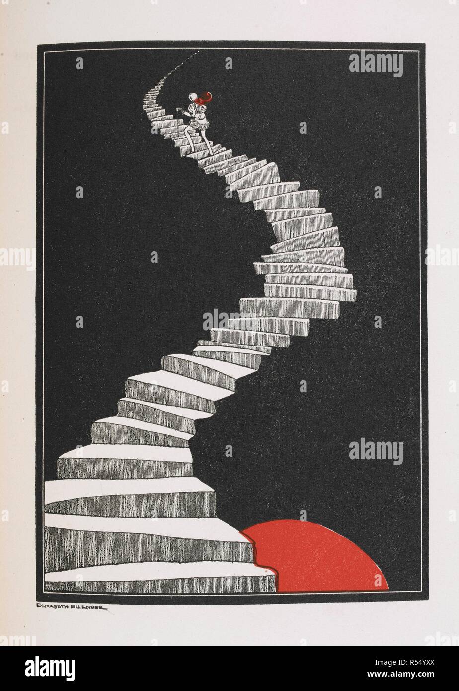 Une figure en montant un escalier. Illustration pour la quatrième histoire, le prince et la princesse.'. La reine des neiges / Hans Christian Andersen ; dessins par Katharine Beverley et Elizabeth Ellender. New York, N.Y. : E.P. Dutton, c1929. Source : YD.2004.b.454 en face de la page 108. Auteur : Andersen, Hans Christian. Beverley, Katherine. Banque D'Images