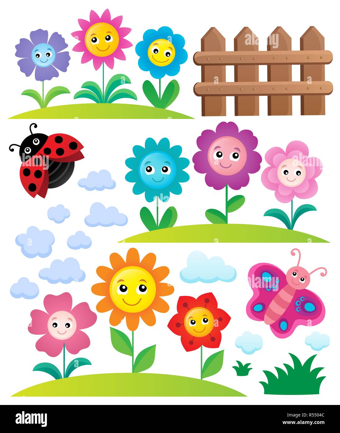 Sujet Happy flowers set 3 Banque D'Images