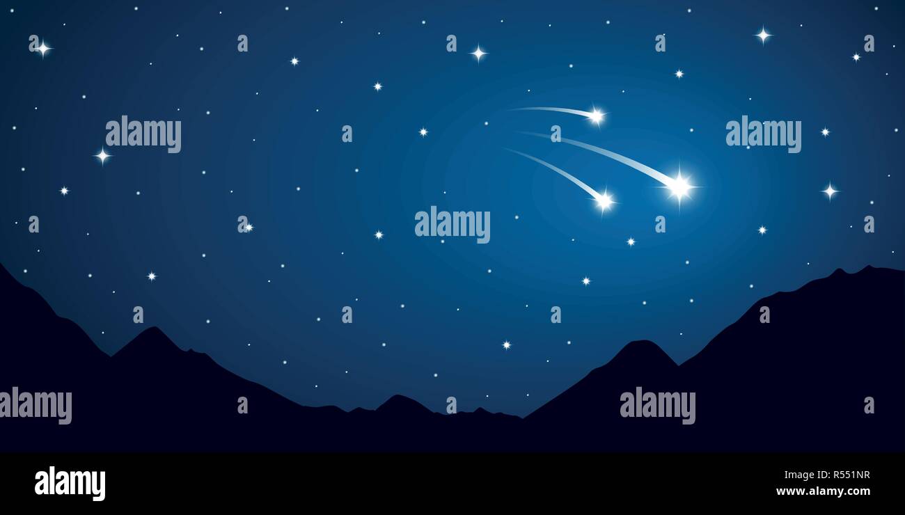 Trois étoiles filantes ciel étoilé dans les montagnes illustration vecteur EPS10 Illustration de Vecteur