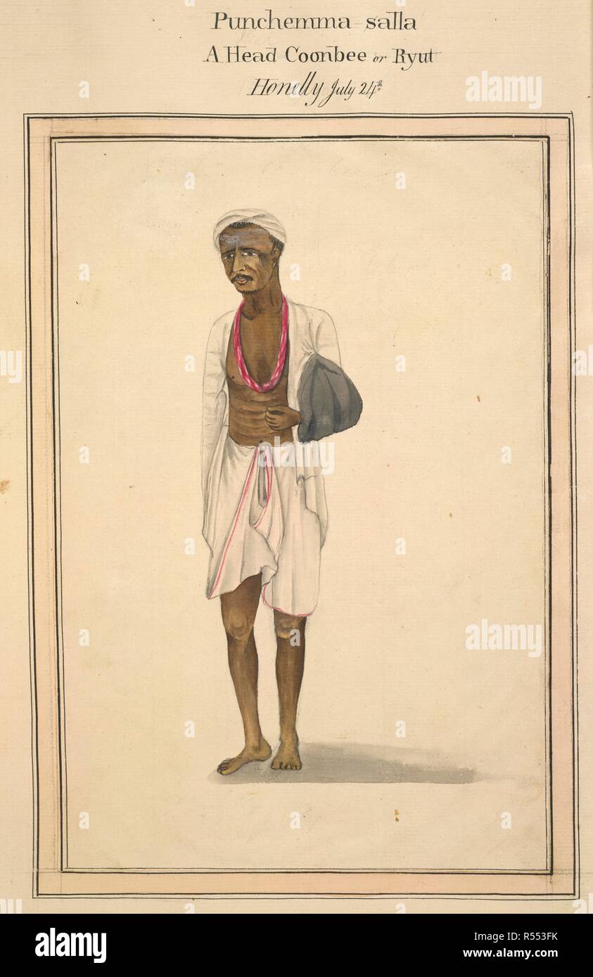 Punchemma salla. Album de 82 dessins illustrant le costume de vari. 1800 - 1801. Punchemma salla. Un Coonbee la tête ou Ryut, Honelly. Le 24 juillet. Image réalisée à partir d'Album de 82 dessins illustrant le costume de différentes castes à Balaghat, Carnatic. 1800-01. Publié à l'origine/produit en 1800 - 1801. . Source : RM 1069, f.45(41). Banque D'Images