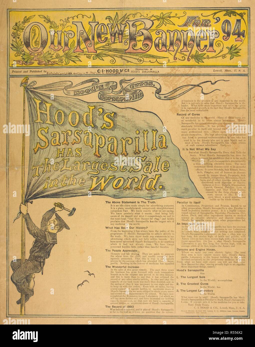 Une publicité pour Hood, la salsepareille cures, 1894. [Lowell, Mass.] : C. I. Hood & Co., Lowell, Massachusetts, États-Unis d'Amérique, en 1894. Source : Evan.9207. Langue : Anglais. Banque D'Images