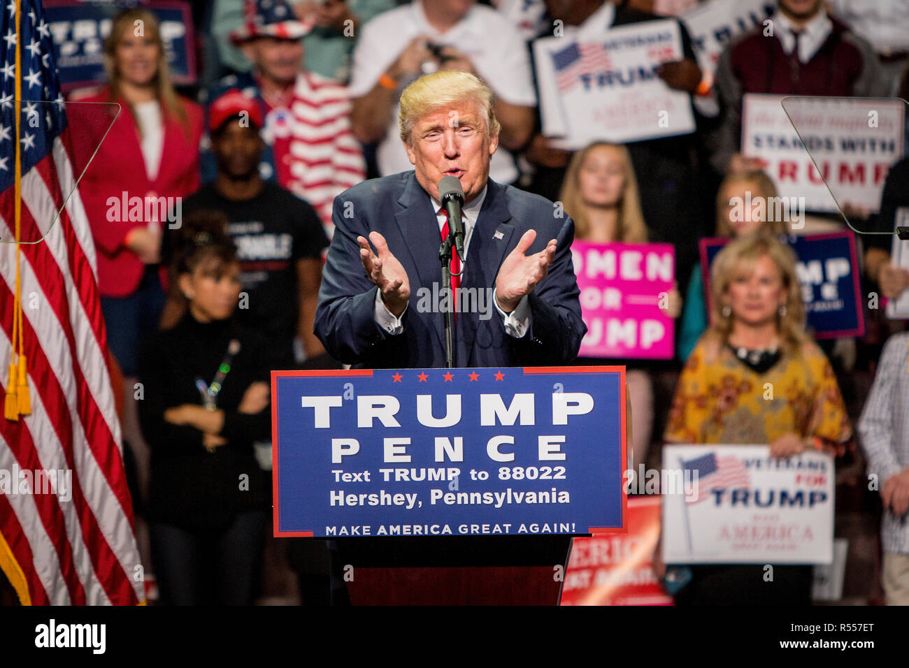 Espoir présidentiel Donald J. Trump (R-NY) Campagnes à l'immense centre à Hersey, Pennsylvanie. Banque D'Images