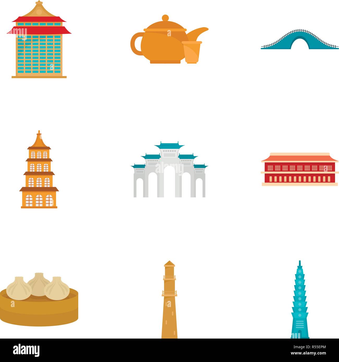 Icon Set de Taipei. Télévision Ensemble de 9 icônes vectorielles de Taipei pour la conception web Illustration de Vecteur