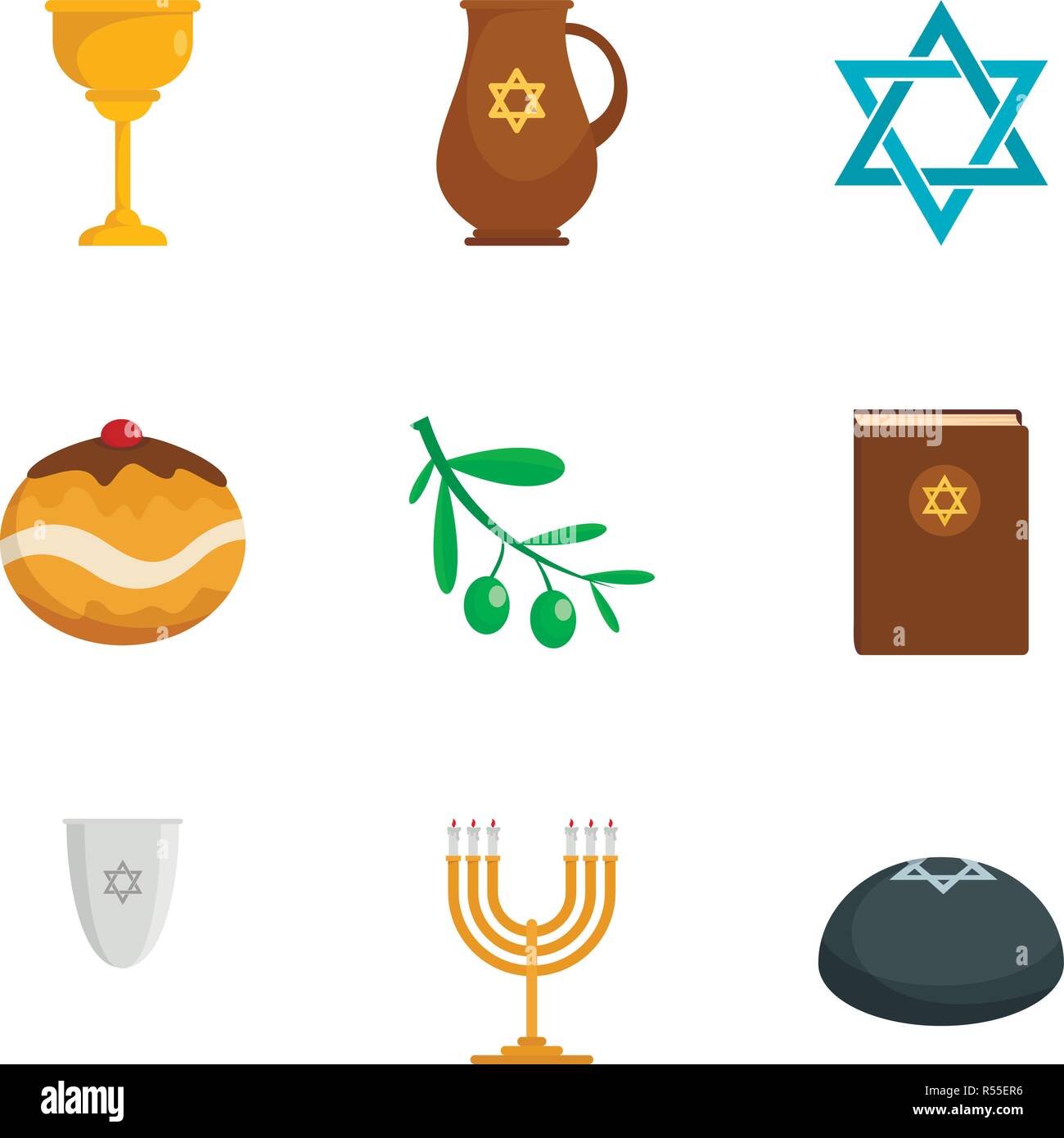 Le judaïsme religion icon set. Ensemble de 9 plats le judaïsme religion icônes vectorielles pour le web design Illustration de Vecteur