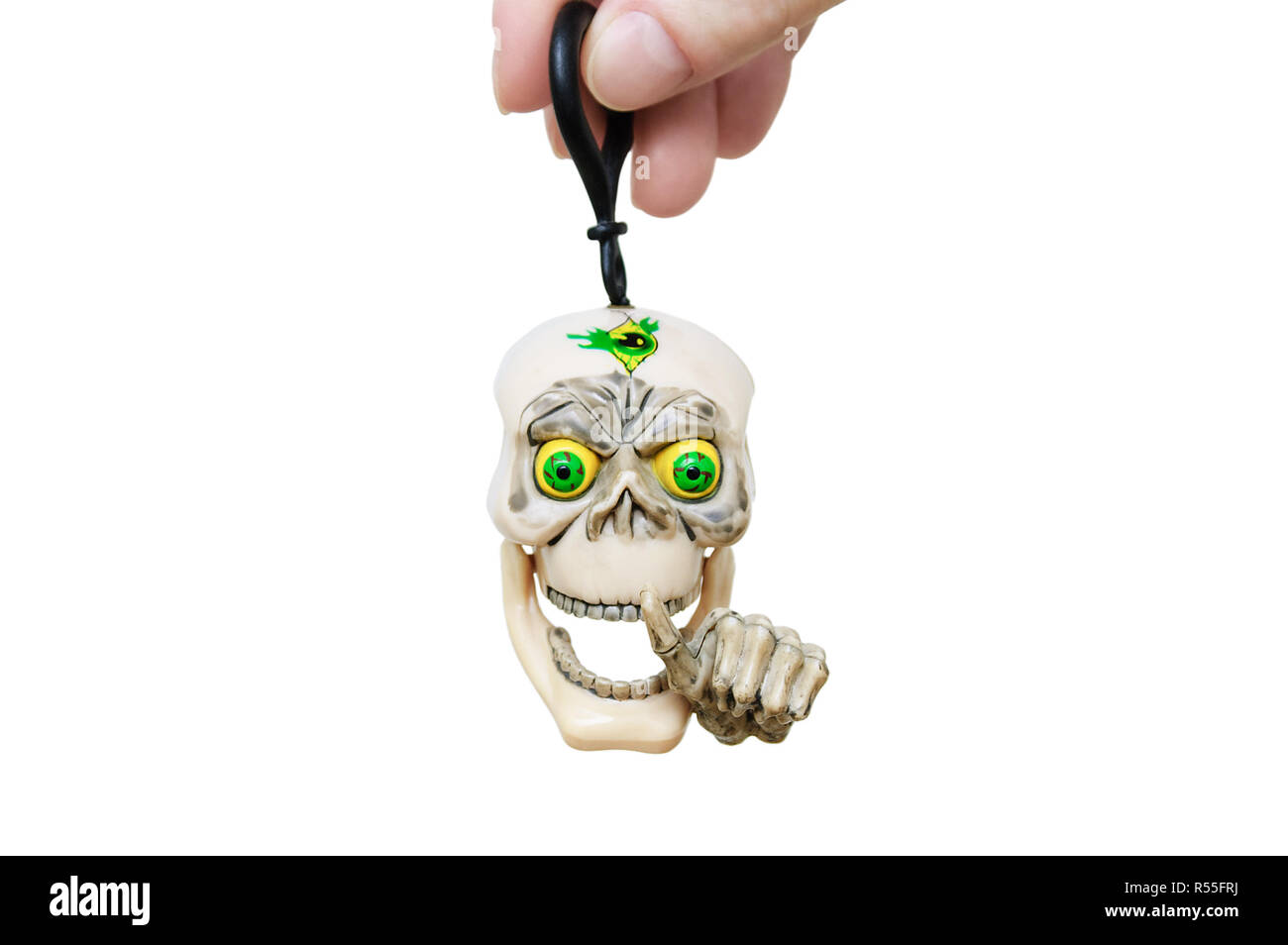 Jouet décoratif crâne. Tient dans la main. Isoler blanche. Banque D'Images