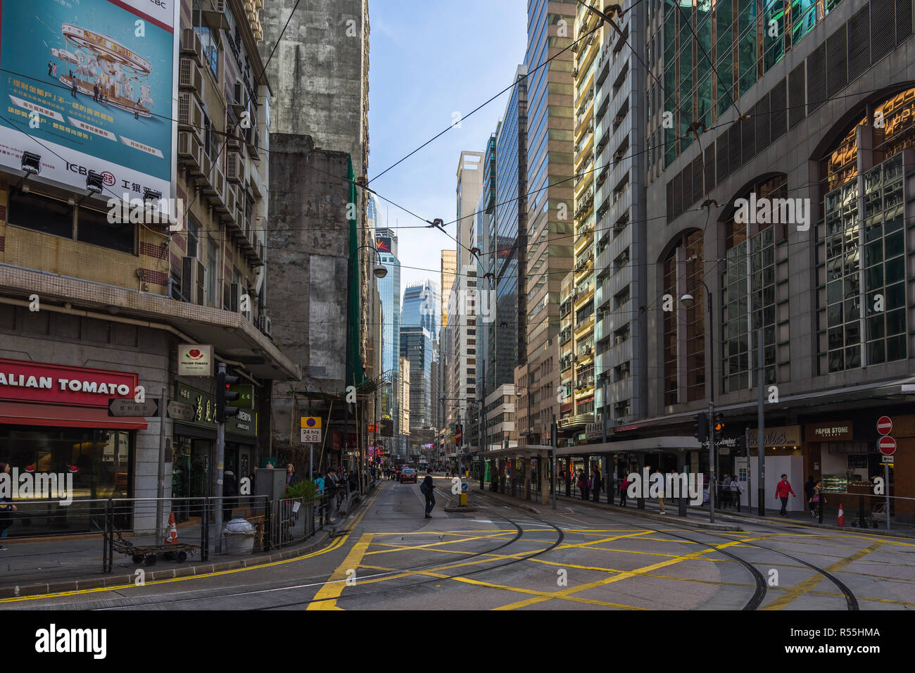 Paysage urbain de Sheung Wan district. Hong Kong, Janvier 2018 Banque D'Images