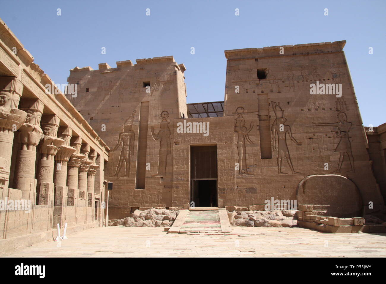 La deuxième pylône du Temple d'Isis de Philae Banque D'Images