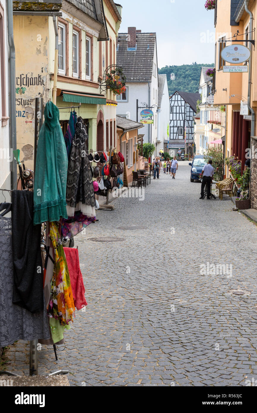Rudesheim, Hesse, Allemagne. Marktstrasse Scène de rue. Banque D'Images