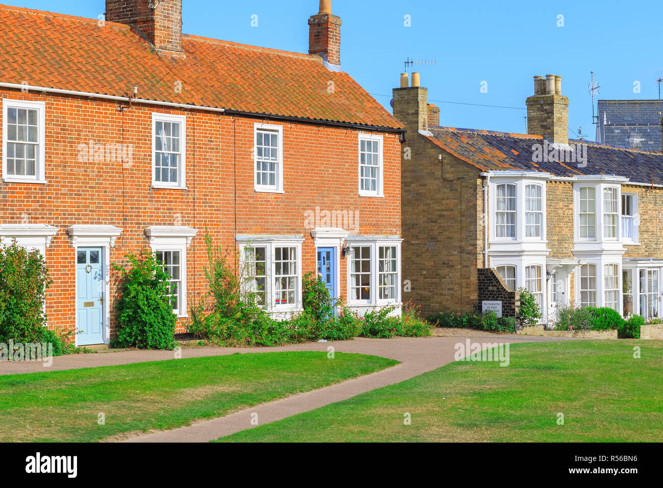 Vieille maison de vacances cottages en brique, à Southwold, une station balnéaire populaire au Royaume-Uni Banque D'Images