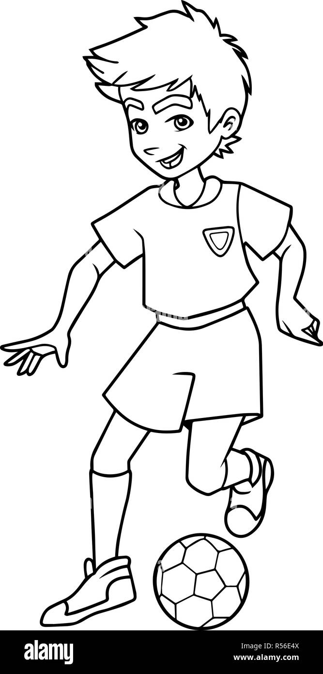 Jeu de Football Boy Line Art Illustration de Vecteur