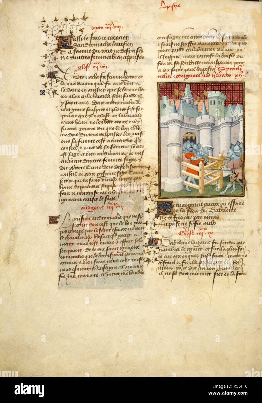 Siège de Babylone. Oeuvres complètes de Christine de Pisan. France (Paris), 1410-1411. Ensemble (folio) Roi Ninus assiégeant Babylone. À partir de l'EpÃ®tre d'OthÃ©a. Image réalisée à partir d'Œuvres complètes de Christine de Pisan. Publié à l'origine/produit en France (Paris), 1410-1411. . Source : Harley 4431, f.135v. Langue : Français. Auteur : Christine de Pisan,. Maître de la CitÃ© des Dames. Banque D'Images