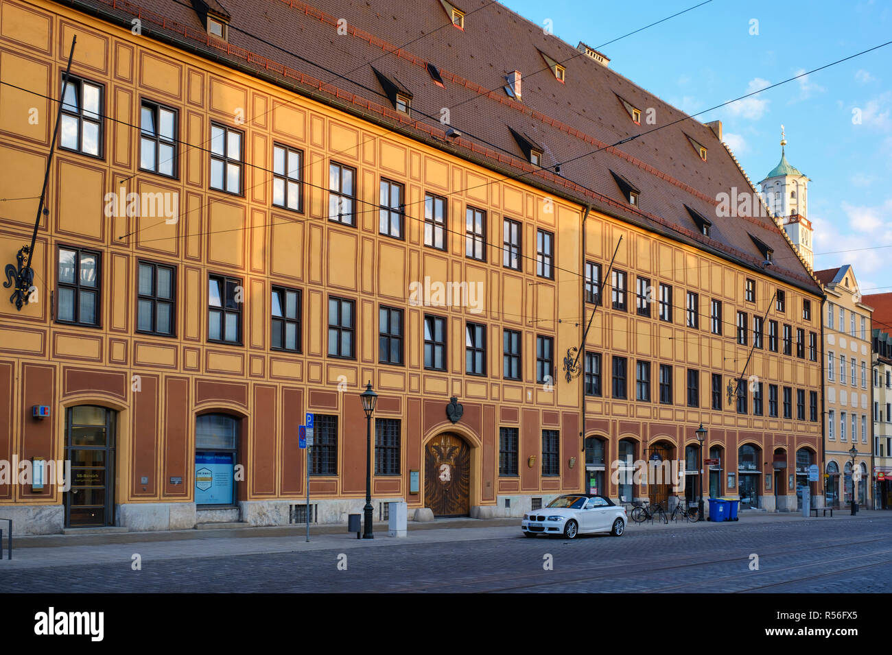 Palais de la ville du Fuggers, Maisons Fugger, Maximilianstrasse, Augsbourg, souabe, Bavière, Allemagne Banque D'Images