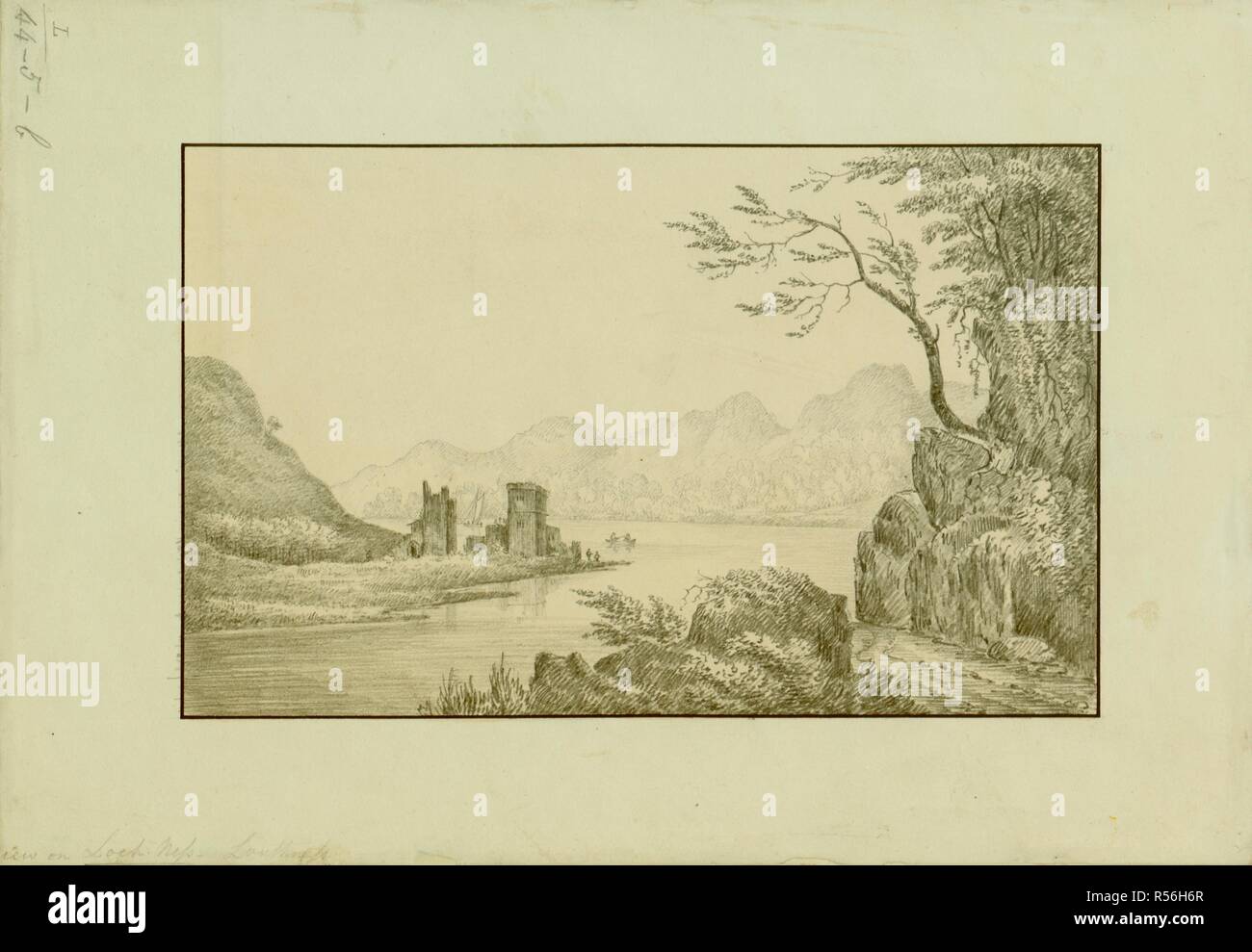 Un Dessin Au Crayon Du Loch Ness Rochers Et Arbres En