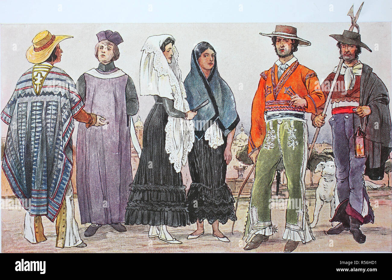 L'habillement, la mode en Amérique centrale, Mexique, début du xixe siècle, l'illustration, l'Amérique latine Banque D'Images