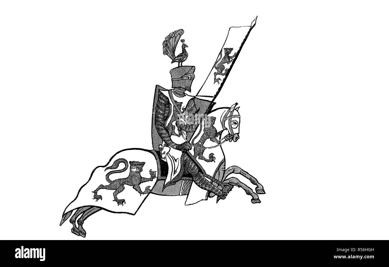 Chevalier équipé au moment de la Hohenstaufen, à partir de l'autographe de l'histoire de Gênes début au 12ème siècle, Banque D'Images