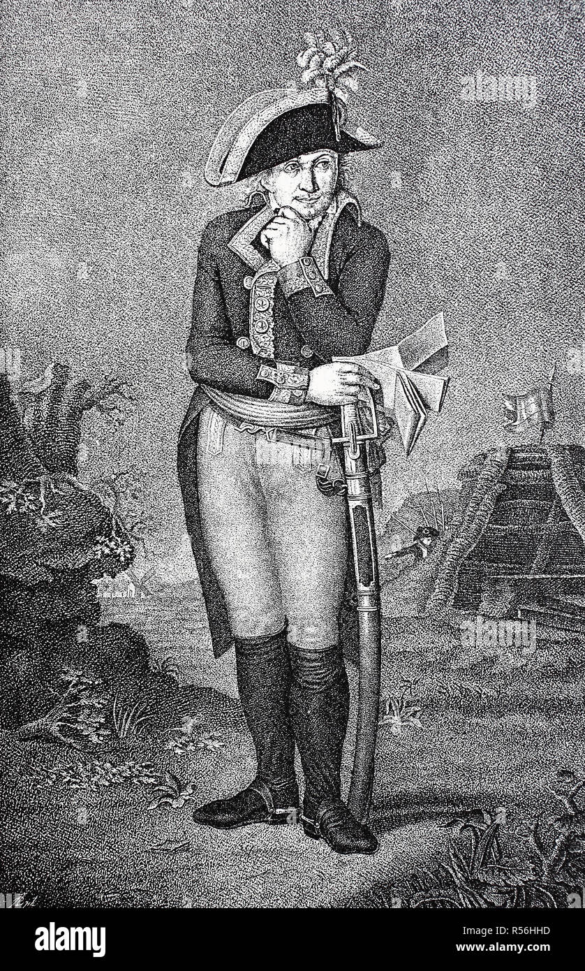 Jean-Charles Pichegru, 16 février 1761, 5 avril 1804, le général français des guerres révolutionnaires, woodcut, France Banque D'Images
