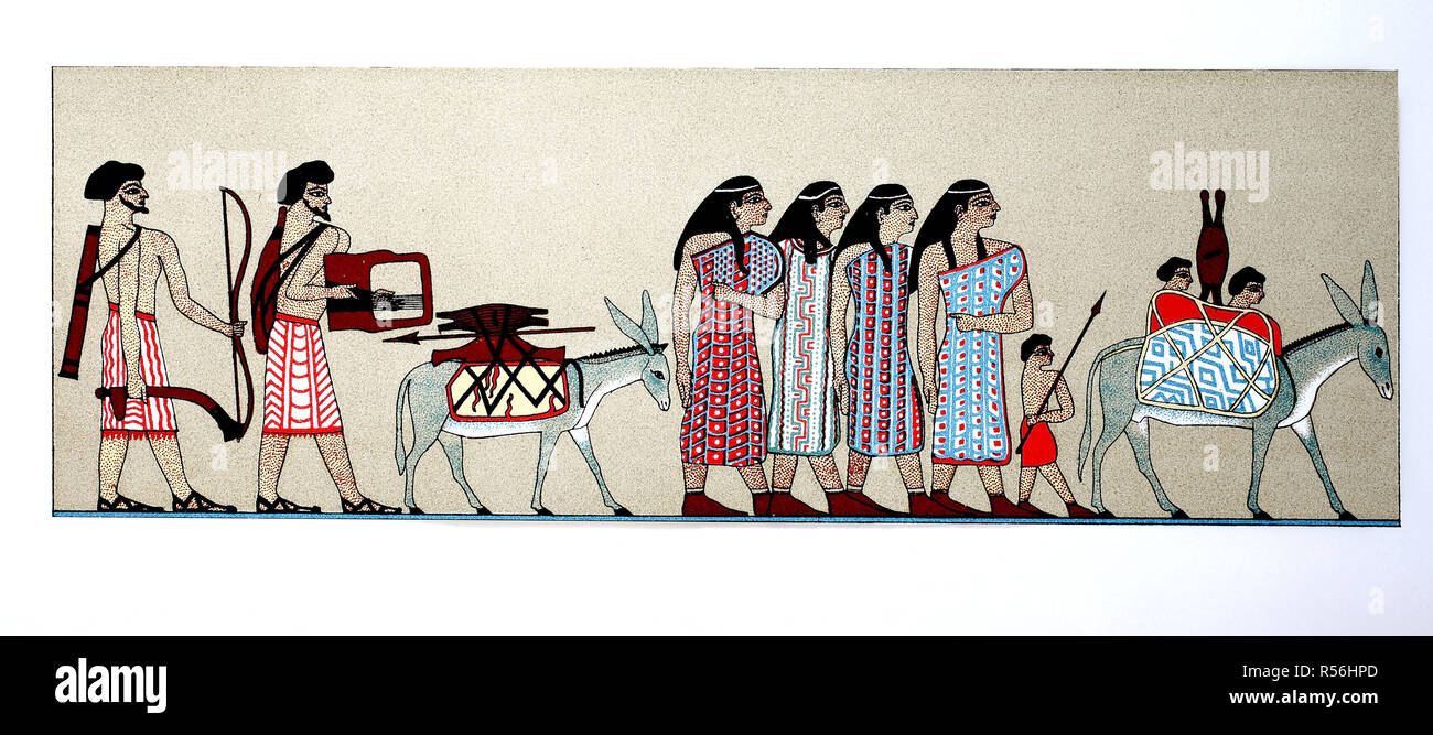 Peintures murales de la tombe de Showtime Chnumhotep II, ca. 1870 BC, distingué Bédouin sémitique, hommes, femmes et enfants Banque D'Images
