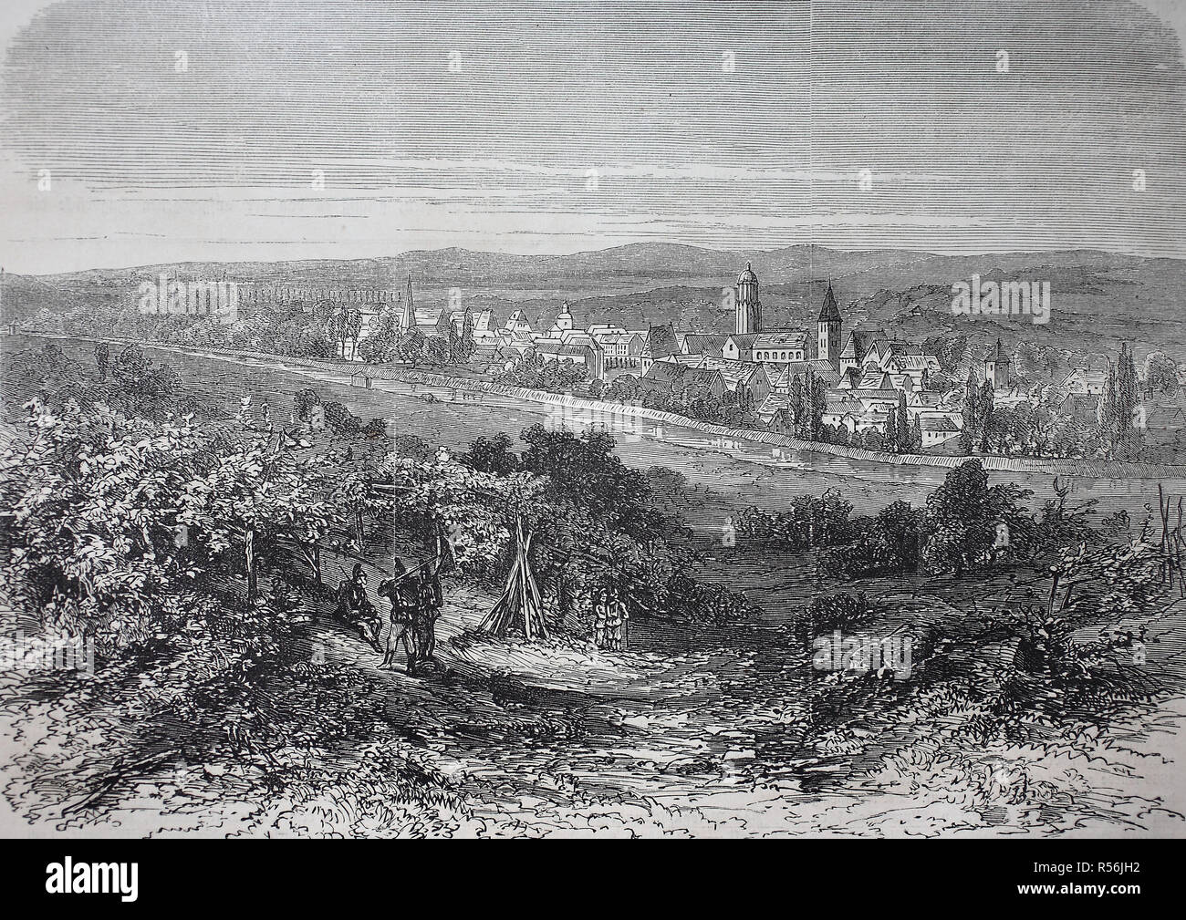 Vue de la forteresse Weissenburg en Alsace, guerre de 1870 ou la guerre franco-allemande, woodcut, France 1870/1871 Banque D'Images