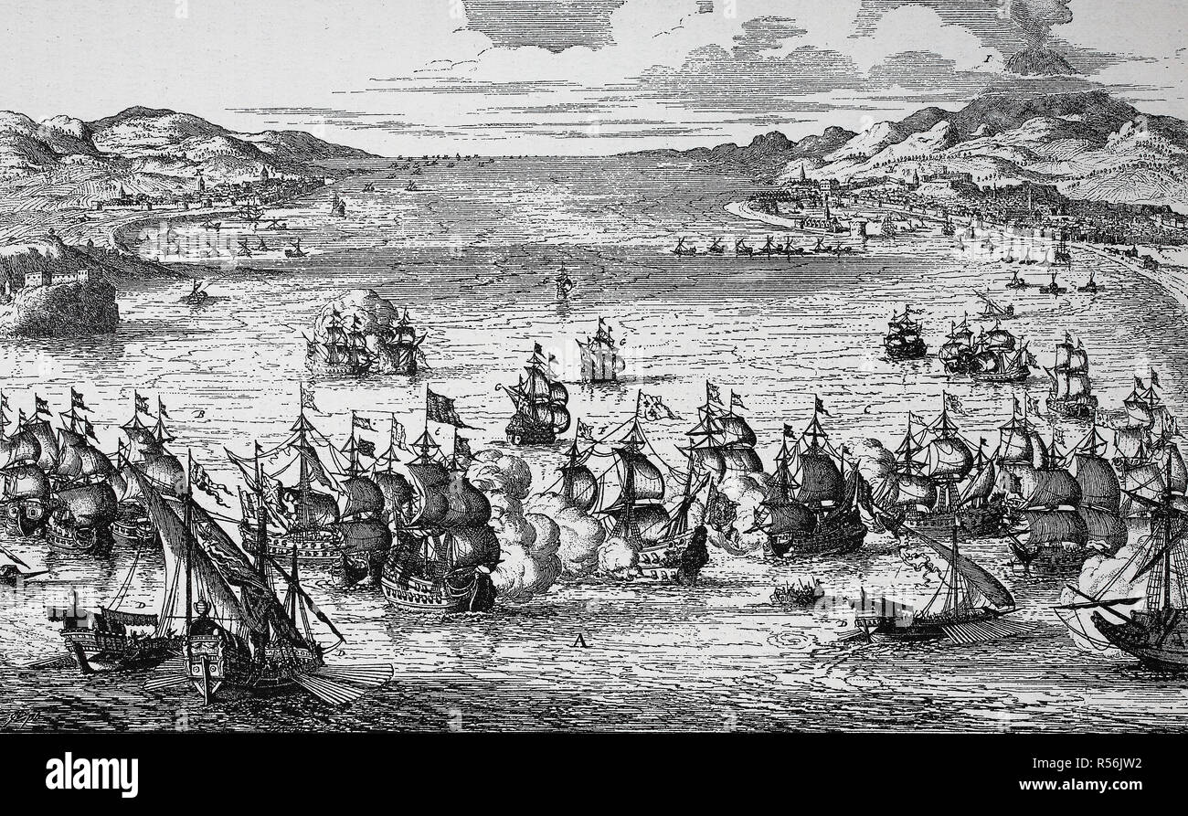 Bataille navale entre les marines française et néerlandaise à Syracuse le 22 avril 1676, dans laquelle l'amiral Michiel de Adrianszoon Banque D'Images