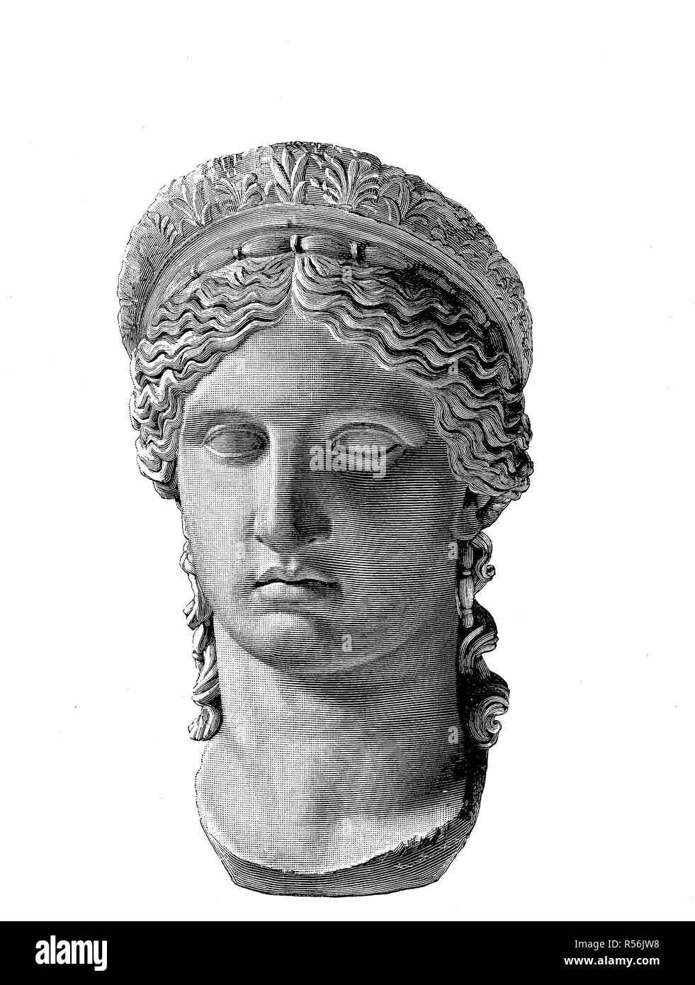 En tête d'Héra, la mythologie grecque, woodcut, Grèce Banque D'Images
