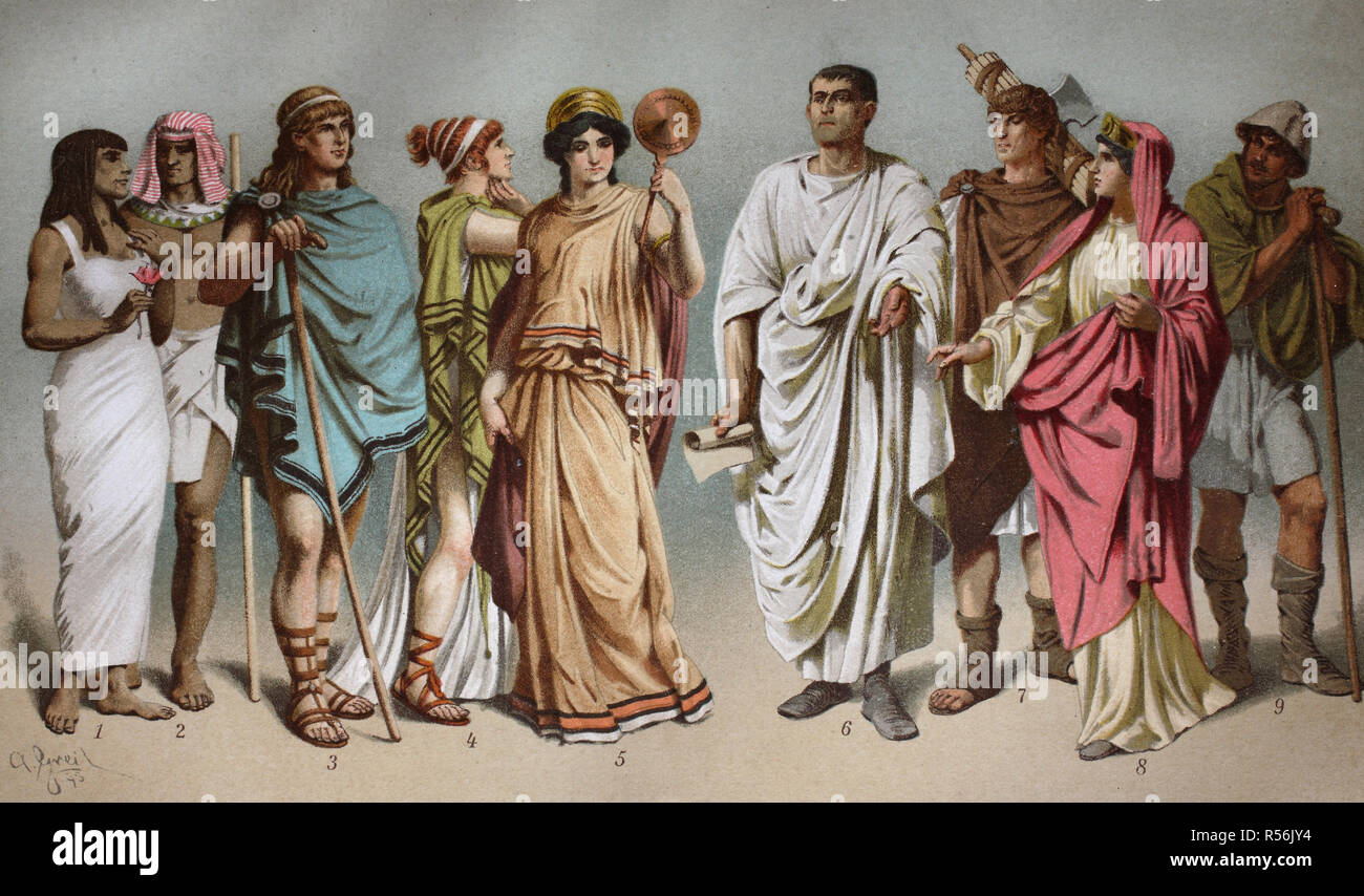Les costumes de l'histoire ancienne, ici l'Egypte, Grèce, Allemagne Banque D'Images