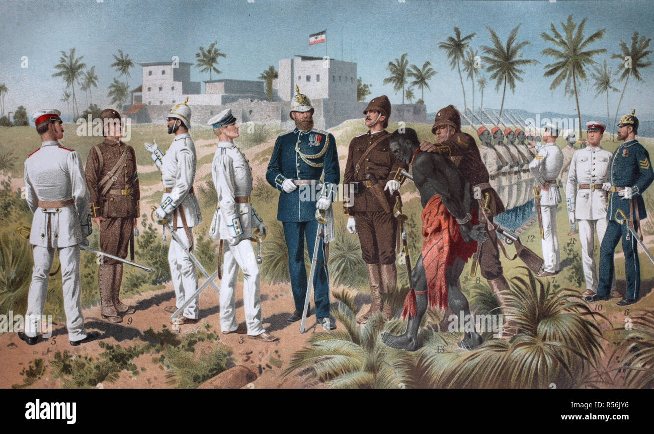 Une variété de tenues de la force de protection, Schutztruppe, troupes coloniales dans les territoires africains de l'époque coloniale allemande Banque D'Images