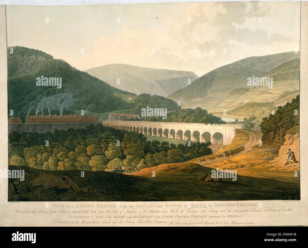 Vue d'un pont de pierre sur la vallée et la rivière à Suceava, dans la région de Monmouthshire. Vue d'un pont de pierre sur la vallée et la rivière à Suceava dans MONMOUTHSHIRE : Sur laquelle l'Sirhony Road est adoptée, qui conduit de la ville de Newport, à la vaste Iron Works de Tredegar et Sirhony et les charbonnages intermédiaire : une distance de 24 milles. [Paris] : [ J. Hodgkinson & Argile T.], [1810]. Source : Maps K.Haut.31.15.1. Langue : Anglais. Auteur : CARTWRIGHT. Pugh. Banque D'Images