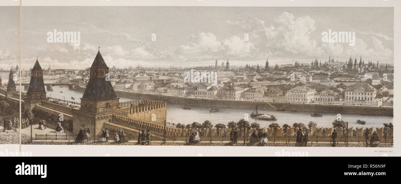 Panorama de Moscou, 1856. Description du sacre et du couronnement de leurs MajesteÌs ImpeÌriales l'empereur Alexandre II et l'ImpeÌratrice Marie Alexandrovna. [St. Petersburg] : Imprimerie de l'AcadeÌmie ImpeÌriale des Sciences, 1856. Source : Cup.645.d.1 de l'article 28 Droit de la plaque. Banque D'Images