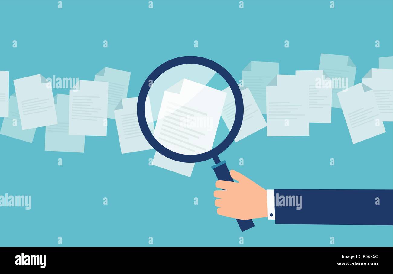 La récolte de cartoon employeur avec la loupe à la recherche de candidats à reprendre Illustration de Vecteur