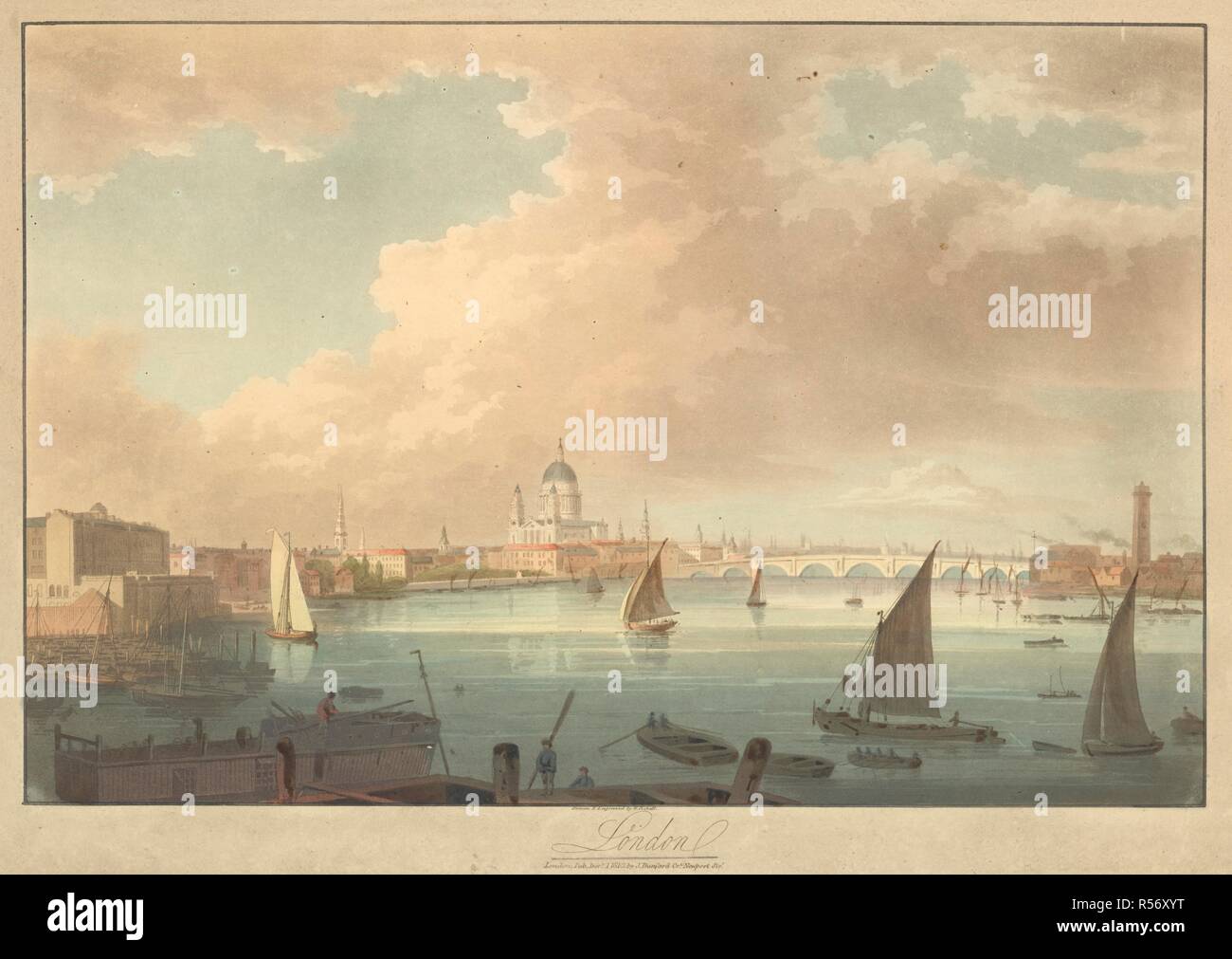 Une vue sur la Tamise à Saint Pauls, avec des bateaux et des chiffres au premier plan . Londres. Londres : Pub. Decr. 1 1812 par J Dunford tjb. Newport Strt., [1 décembre 1812]. Eau-forte et aquatinte avec main-coloration. Source : Maps K.Haut.21.57.3. Langue : Anglais. Auteur : Pickett, W. Banque D'Images