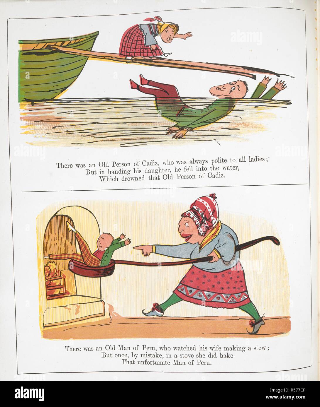 Il y avait une vieille personne de Cadix ... Il y avait un vieil homme du Pérou ... . Un livre de non-sens. [Avec illustrations.]. Londres : Frederick Warne & Co., [1885 ?]. Source : 12332.dd.21 page 16. Auteur : LEAR, Edward. Banque D'Images