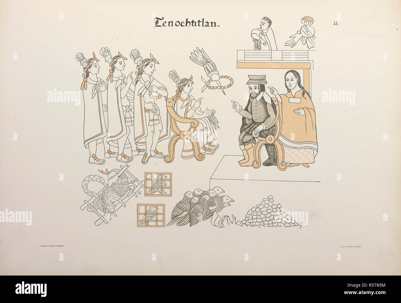 Cortes répond à Montezuma. Homenaje aÌ CristoÌbal ColoÌn. AntiguÌˆedades Mexicanans publicadas por la Junta Colombina, etc. [texte, par A. Chavero.]. Mexique, 1892. Source : K.T.C.21.b.4, planche 11. Banque D'Images