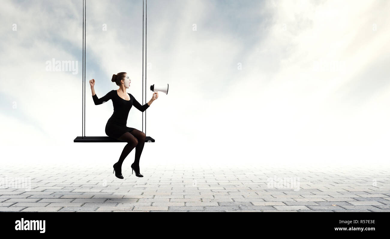 Jeune femme mime. Technique mixte Banque D'Images
