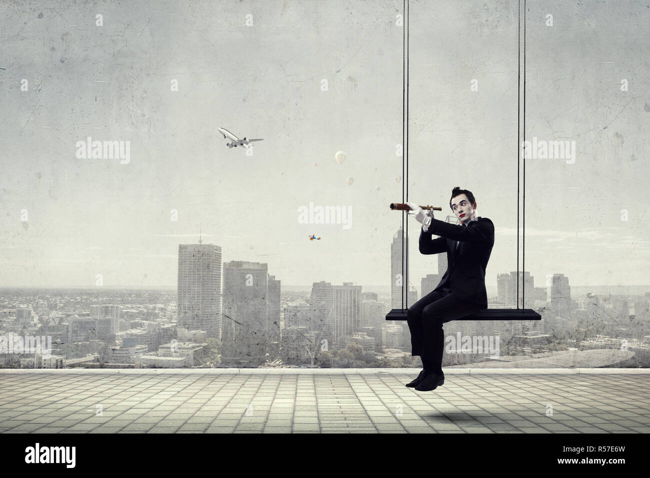 Jeune homme mime. Technique mixte Banque D'Images