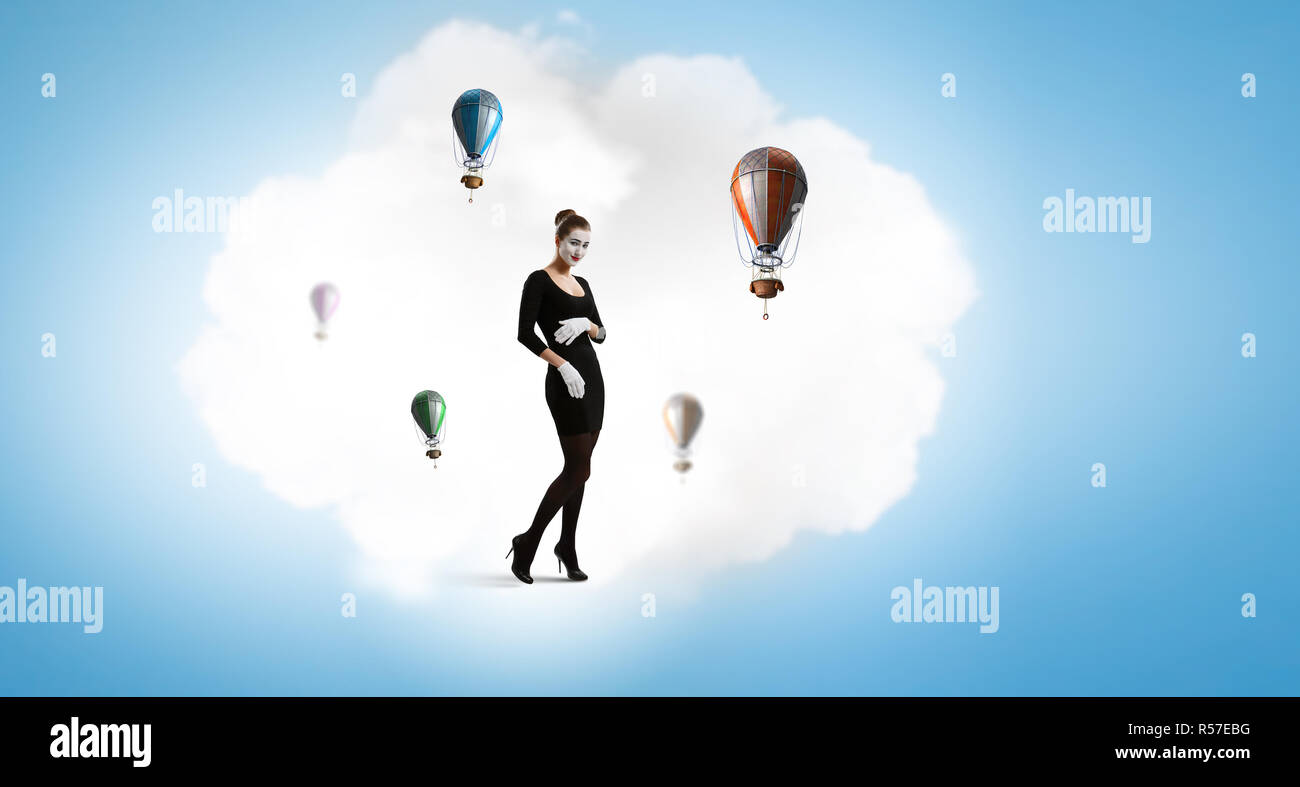 Jeune femme mime. Technique mixte Banque D'Images