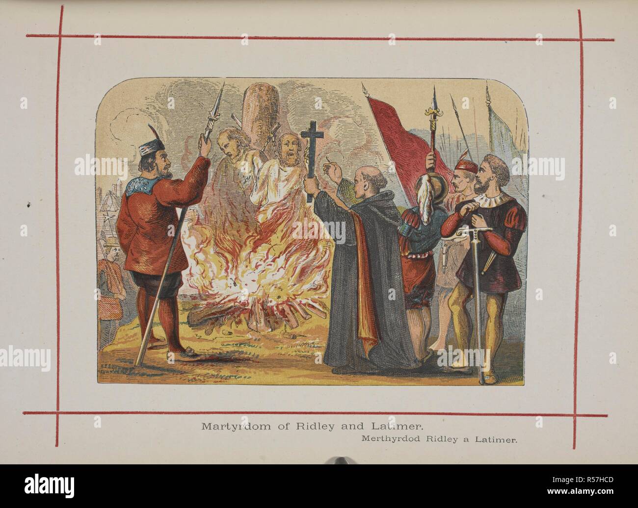 Martydom de Ridley et Latimer. L'incendie de deux des martyrs d'Oxford, Hugh Latimer, évêque de Worcester, et Nicholas Ridley, évêque de Londres, le 16 octobre 1555. . Une histoire de l'Angleterre pour les jeunes. London ; New York : London Printing & Publishing Co., [1872, 73]. Source : 9504.ss7 vol.I page 518. Auteur : Tyrrell, Henry. Banque D'Images