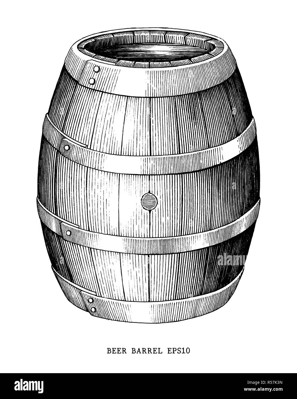 Le baril de bière tirage vintage style gravure main isolé sur fond blanc Illustration de Vecteur
