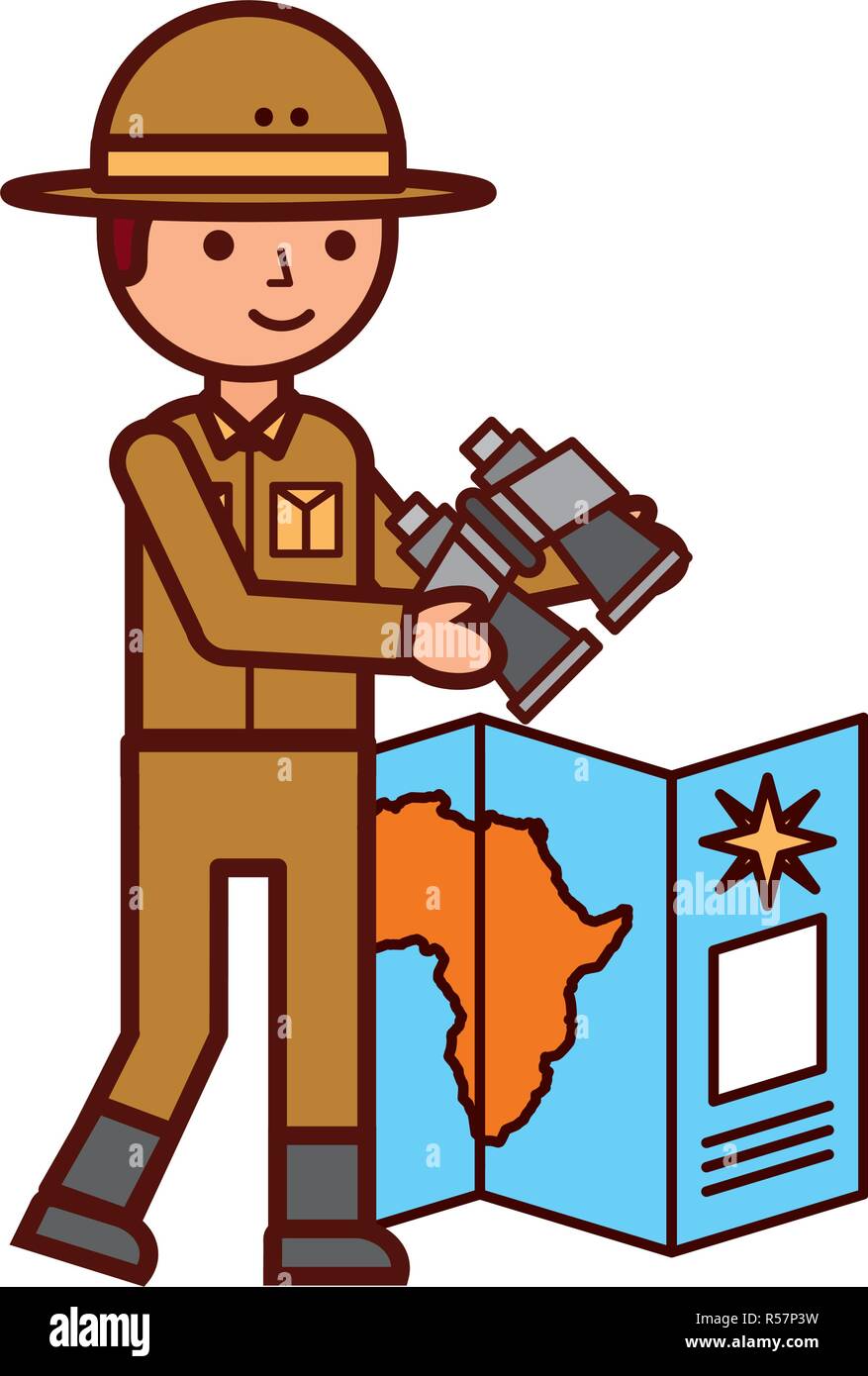 Caractère garçon safari avec la carte et les jumelles vector illustration Illustration de Vecteur