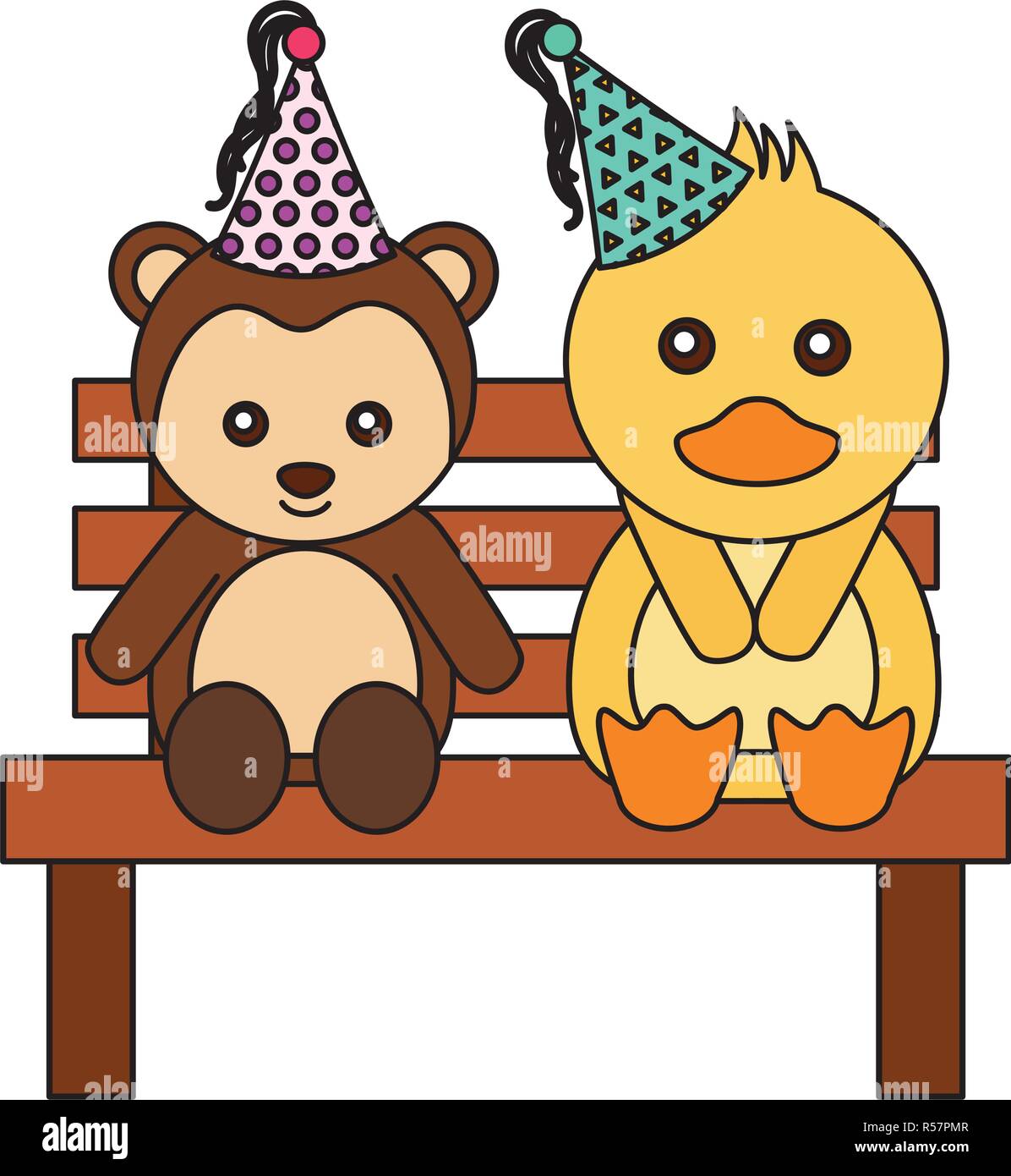 Singe Mignon Canard Et Joyeux Anniversaire Sur Etabli Image Vectorielle Stock Alamy